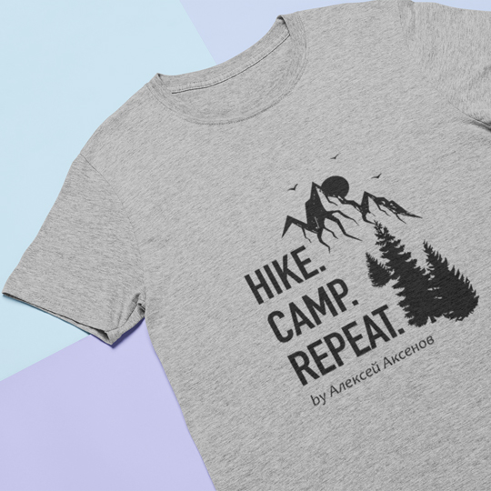 

Футболка унисекс 'Hike Camp' с вашей надписью / Серый / M