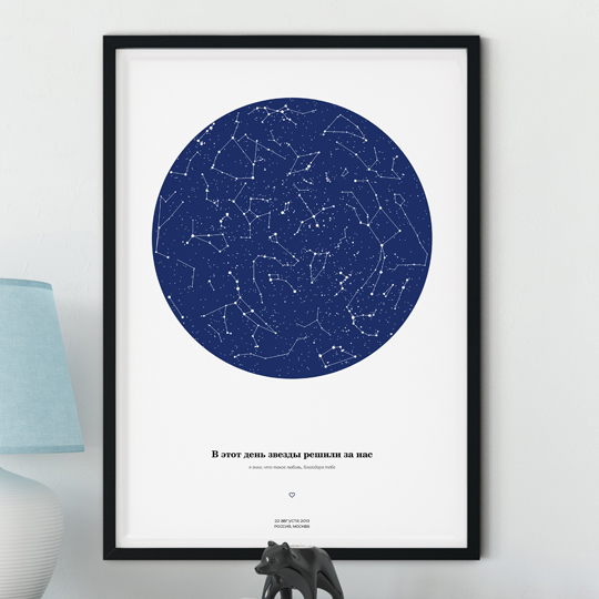 Карта звездного неба А3 с вашей надписью (разные цвета) / Blue ocean